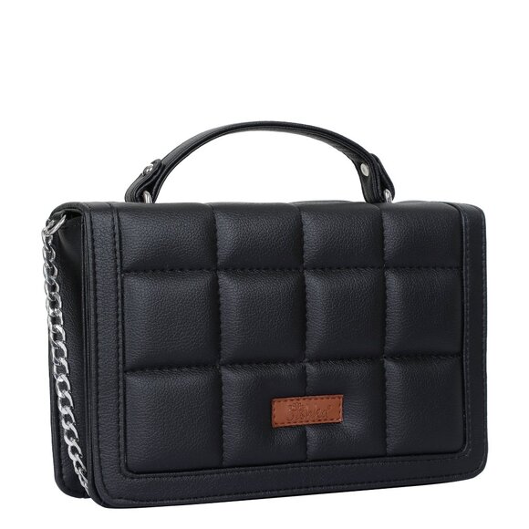 Women’s Quilted Crossbody Sling Bag –Vegan Leather Black Top Handle Bag - Picture 8 of 10